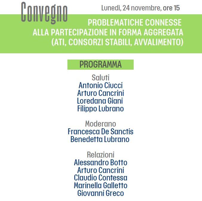 Convegno: “Problematiche connesse alla partecipazione in forma aggregata”